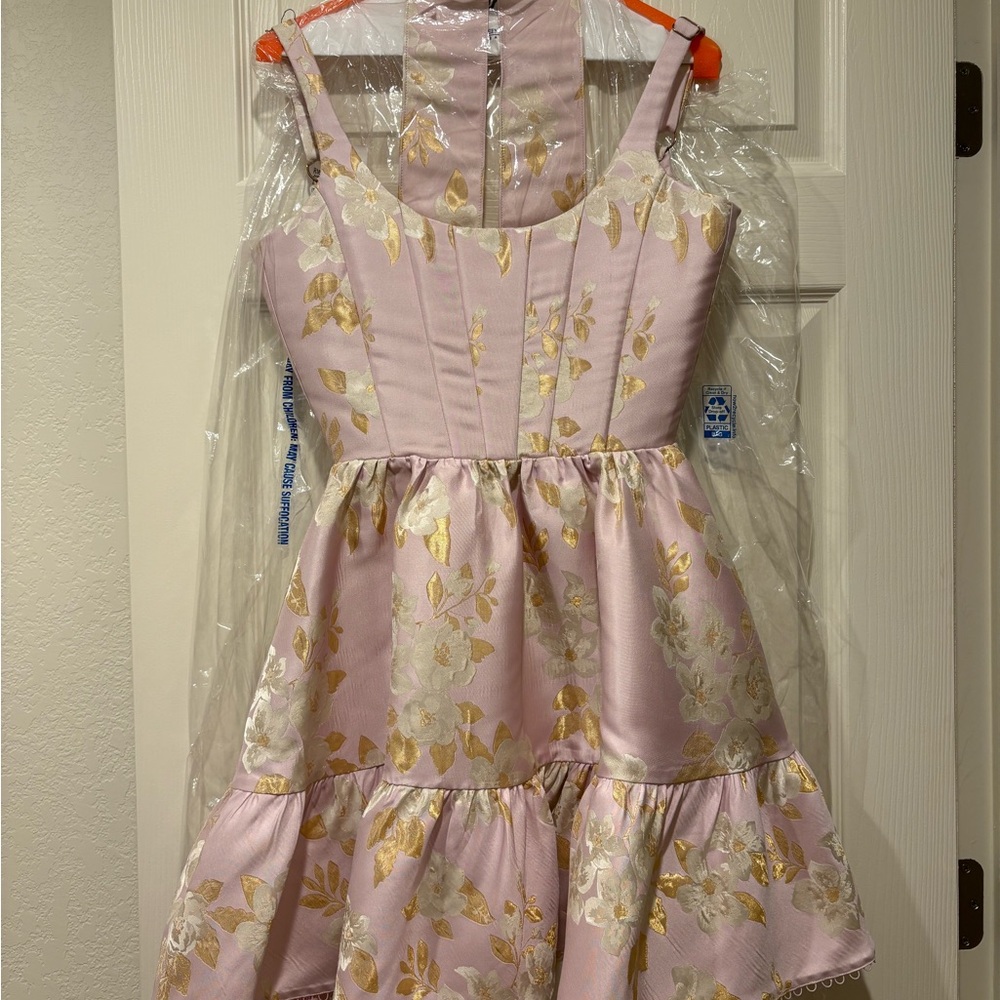 V. Chapman Pink and Gold Square Neck Sundress
